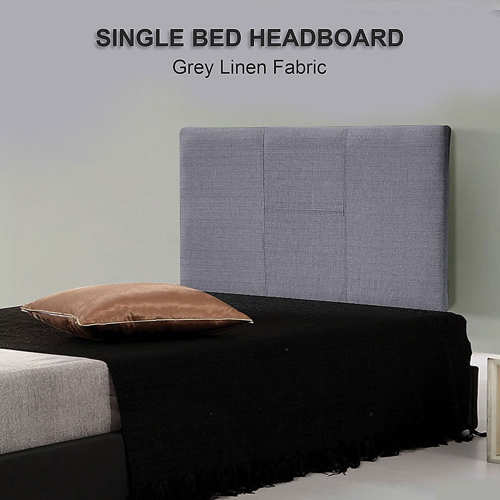 Linen Fabric Single Bed Headboard Bedhead - Grey - Cosy Abode