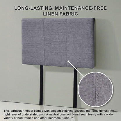 Linen Fabric Single Bed Headboard Bedhead - Grey - Cosy Abode