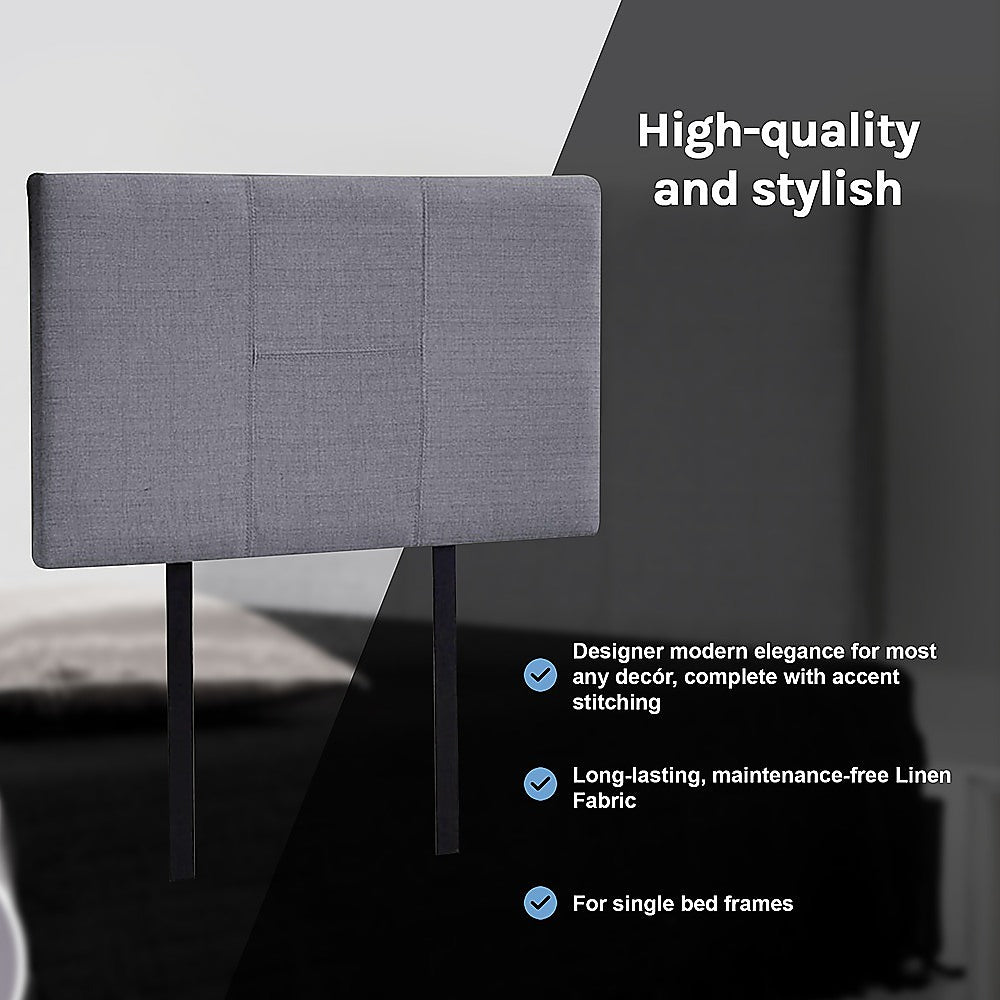 Linen Fabric Single Bed Headboard Bedhead - Grey - Cosy Abode