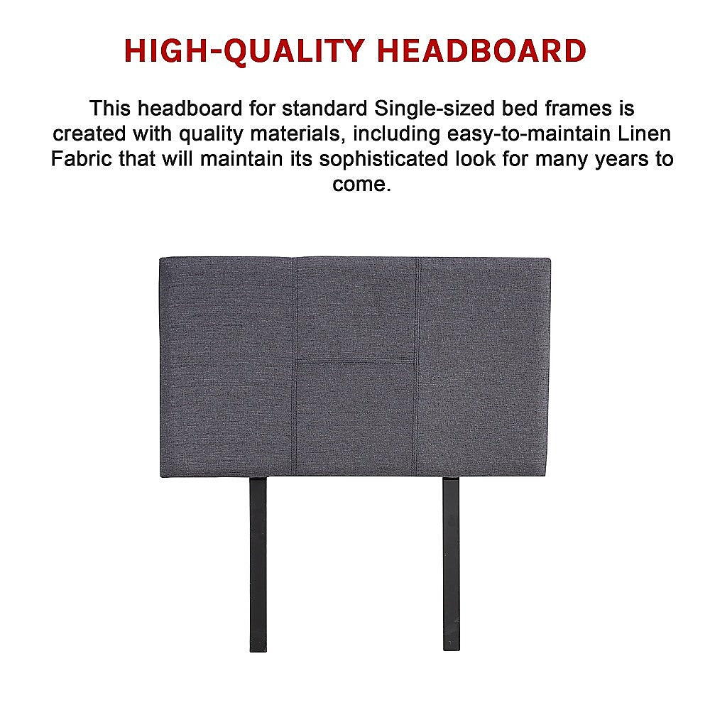 Linen Fabric Single Bed Headboard Bedhead - Grey - Cosy Abode