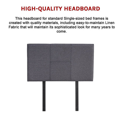 Linen Fabric Single Bed Headboard Bedhead - Grey - Cosy Abode