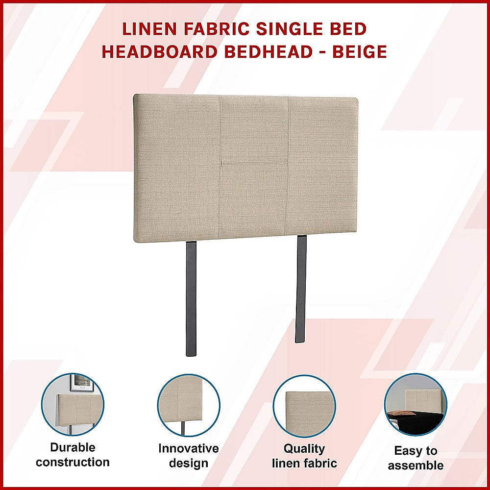 Linen Fabric Single Bed Headboard Bedhead - Beige - Cosy Abode