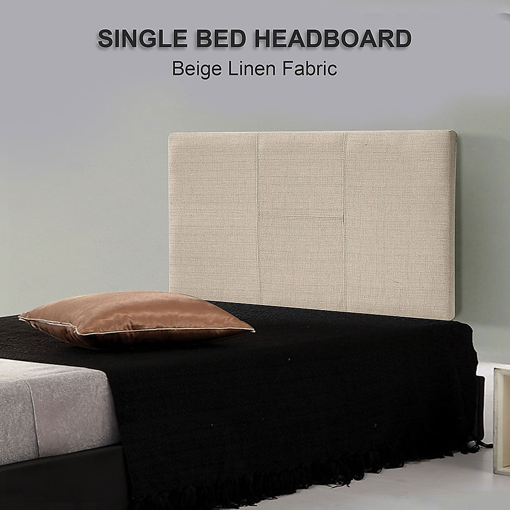 Linen Fabric Single Bed Headboard Bedhead - Beige - Cosy Abode