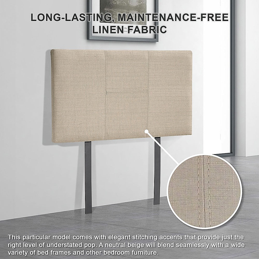 Linen Fabric Single Bed Headboard Bedhead - Beige - Cosy Abode
