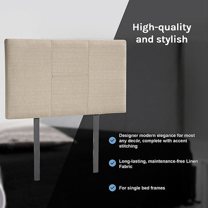 Linen Fabric Single Bed Headboard Bedhead - Beige - Cosy Abode