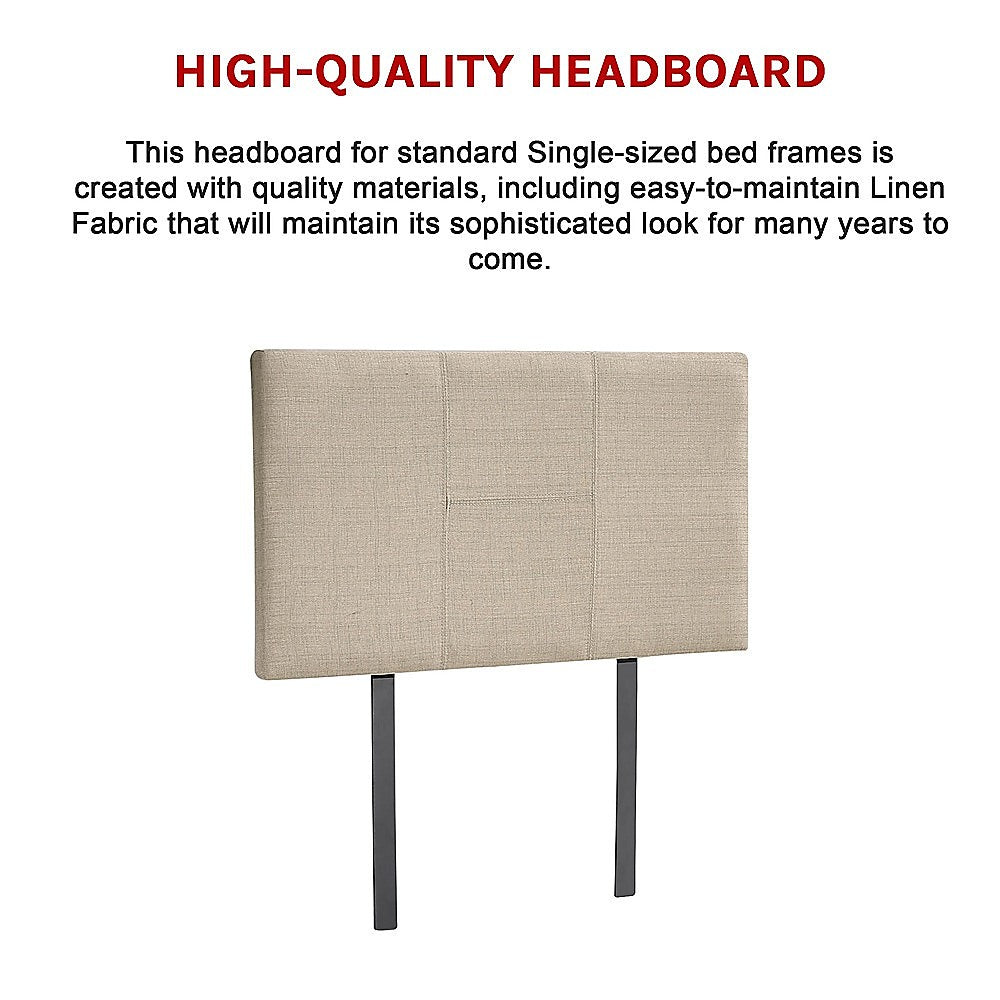 Linen Fabric Single Bed Headboard Bedhead - Beige - Cosy Abode