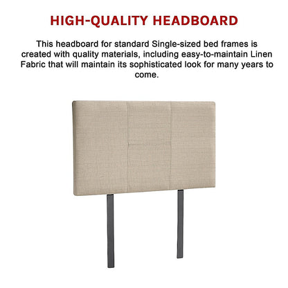 Linen Fabric Single Bed Headboard Bedhead - Beige - Cosy Abode