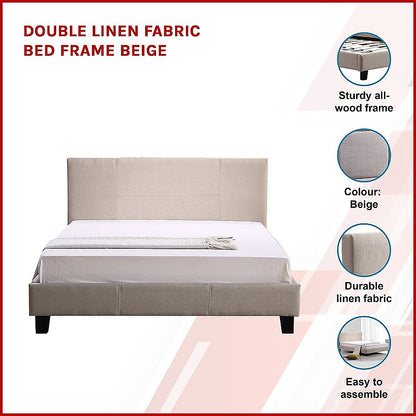 Double Linen Fabric Bed Frame Beige - Cosy Abode