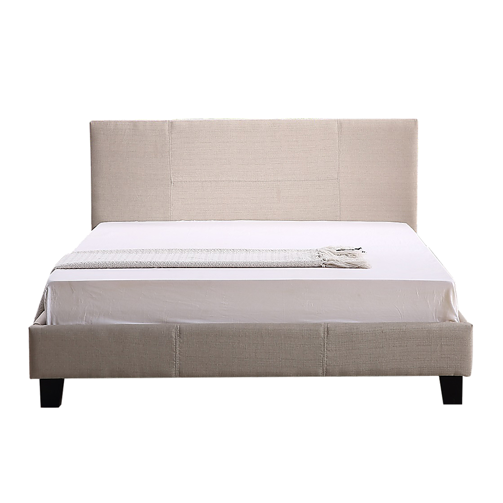 Double Linen Fabric Bed Frame Beige - Cosy Abode