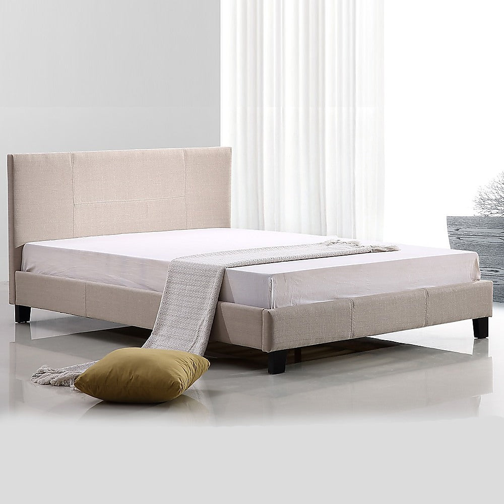 Queen Linen Fabric Bed Frame Beige - Cosy Abode
