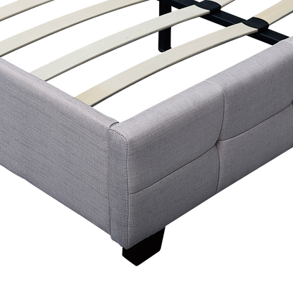 Linen Fabric Double Deluxe Bed Frame Beige - Cosy Abode