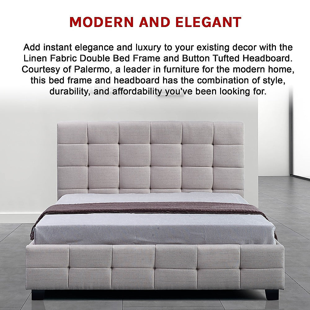 Linen Fabric Double Deluxe Bed Frame Beige - Cosy Abode