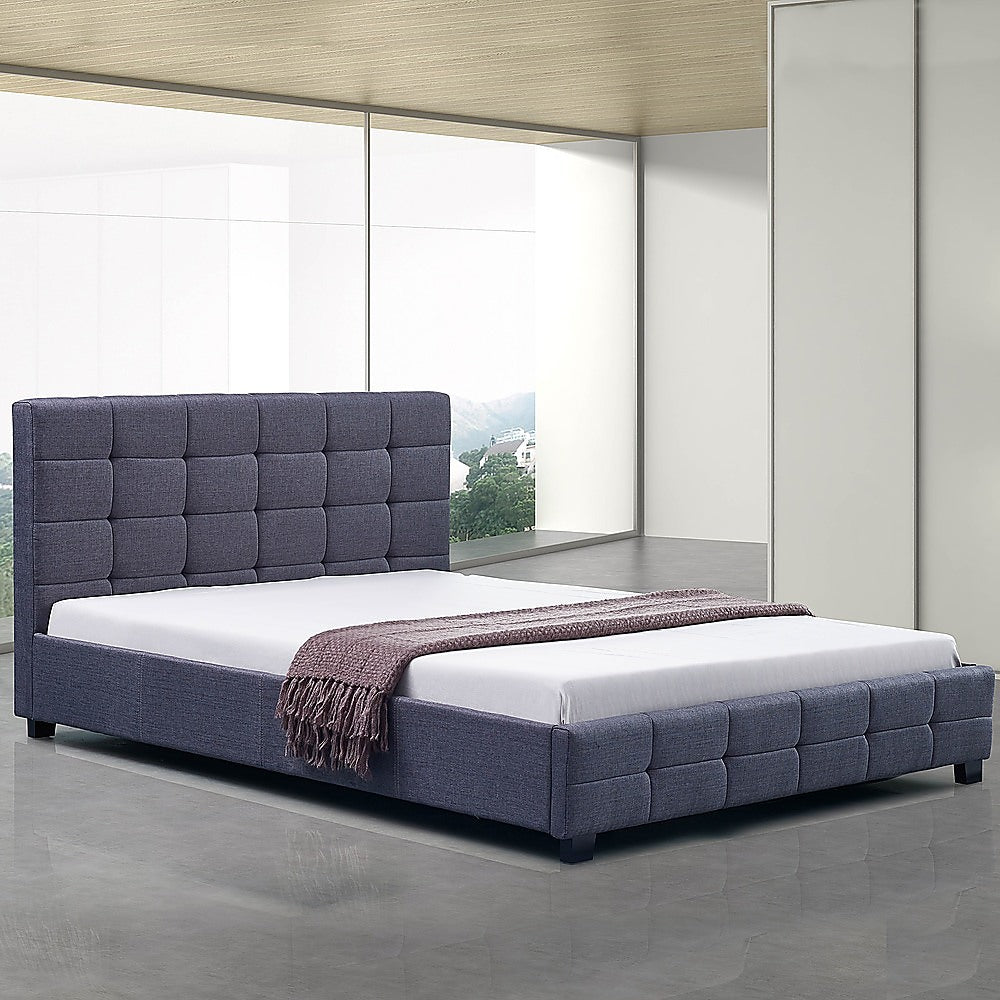 Linen Fabric Double Deluxe Bed Frame Grey - Cosy Abode