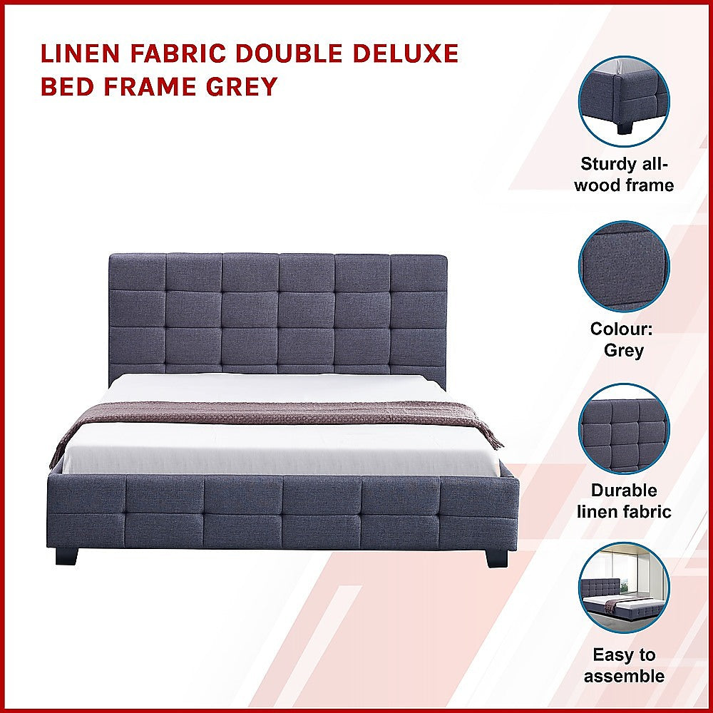 Linen Fabric Double Deluxe Bed Frame Grey - Cosy Abode