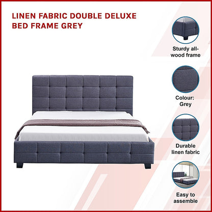 Linen Fabric Double Deluxe Bed Frame Grey - Cosy Abode