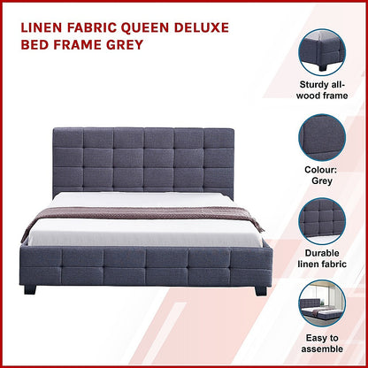 Linen Fabric Queen Deluxe Bed Frame Grey - Cosy Abode