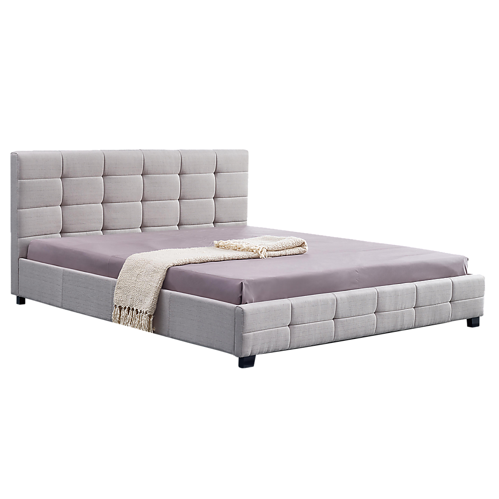 Linen Fabric King Deluxe Bed Frame Beige - Cosy Abode