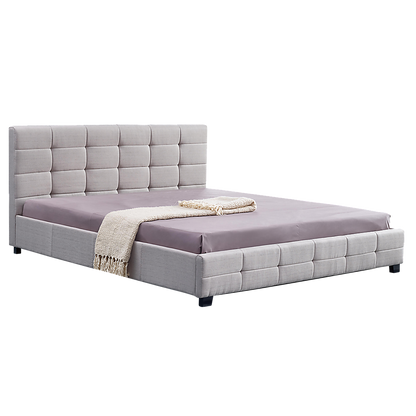 Linen Fabric King Deluxe Bed Frame Beige - Cosy Abode