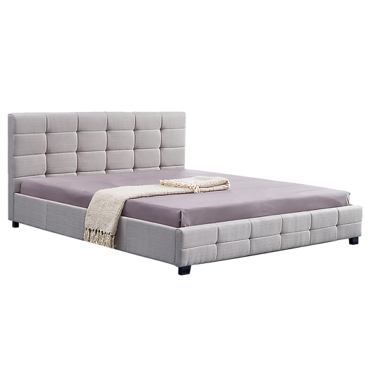 Linen Fabric King Deluxe Bed Frame Beige - Cosy Abode