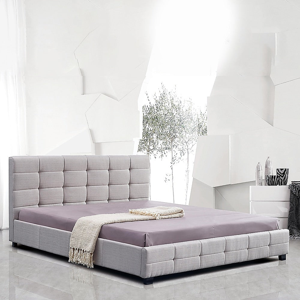 Linen Fabric King Deluxe Bed Frame Beige - Cosy Abode