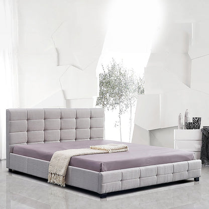 Linen Fabric King Deluxe Bed Frame Beige - Cosy Abode