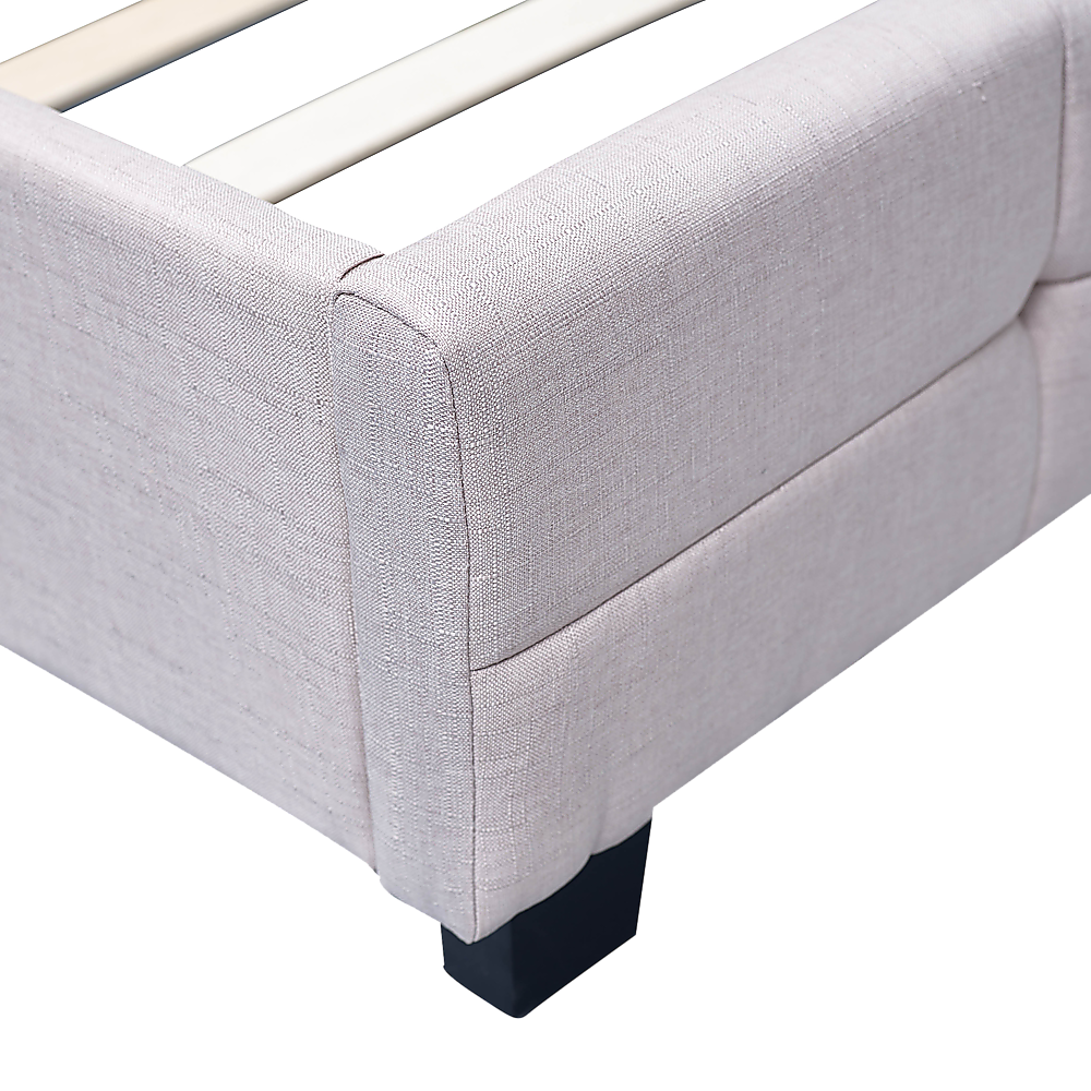 Linen Fabric King Deluxe Bed Frame Beige - Cosy Abode