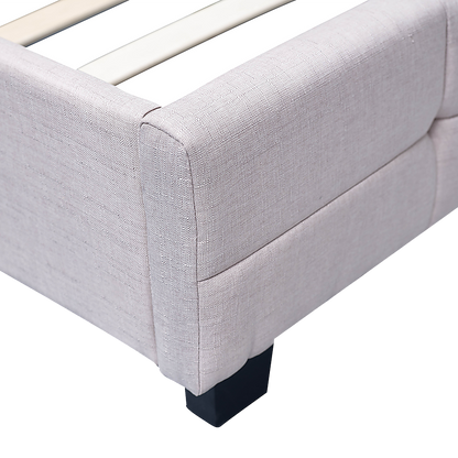 Linen Fabric King Deluxe Bed Frame Beige - Cosy Abode