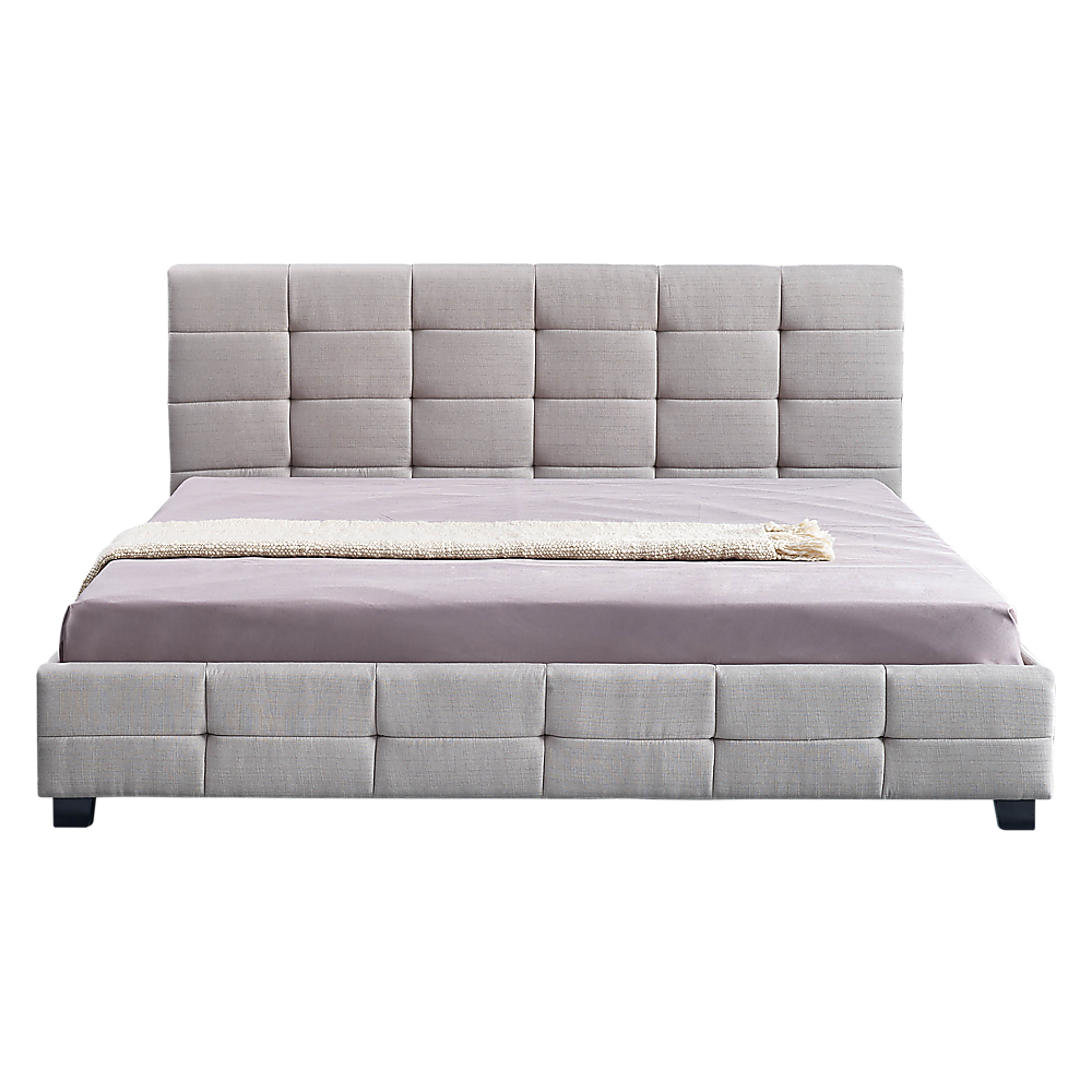 Linen Fabric King Deluxe Bed Frame Beige - Cosy Abode