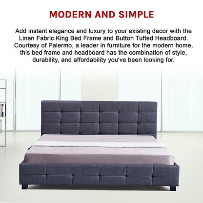 Linen Fabric King Deluxe Bed Frame Grey - Cosy Abode