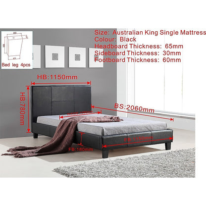 King Single PU Leather Bed Frame Black - Cosy Abode