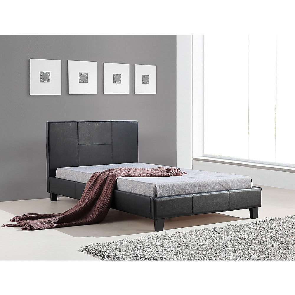 King Single PU Leather Bed Frame Black - Cosy Abode