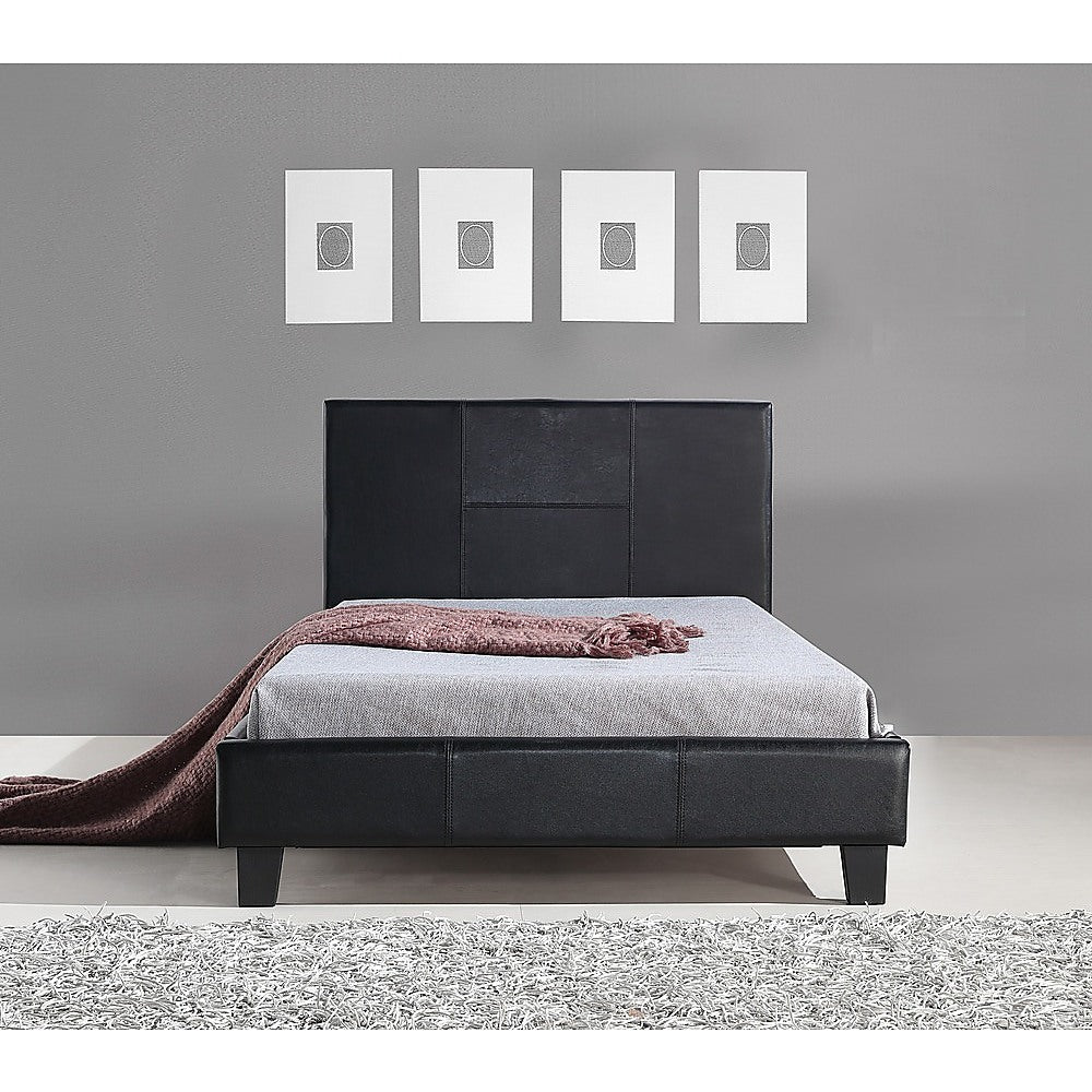 King Single PU Leather Bed Frame Black - Cosy Abode