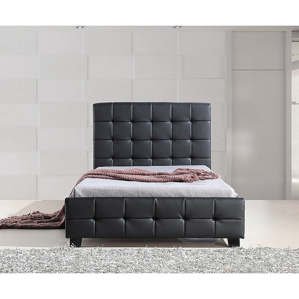 King Single PU Leather Deluxe Bed Frame Black - Cosy Abode