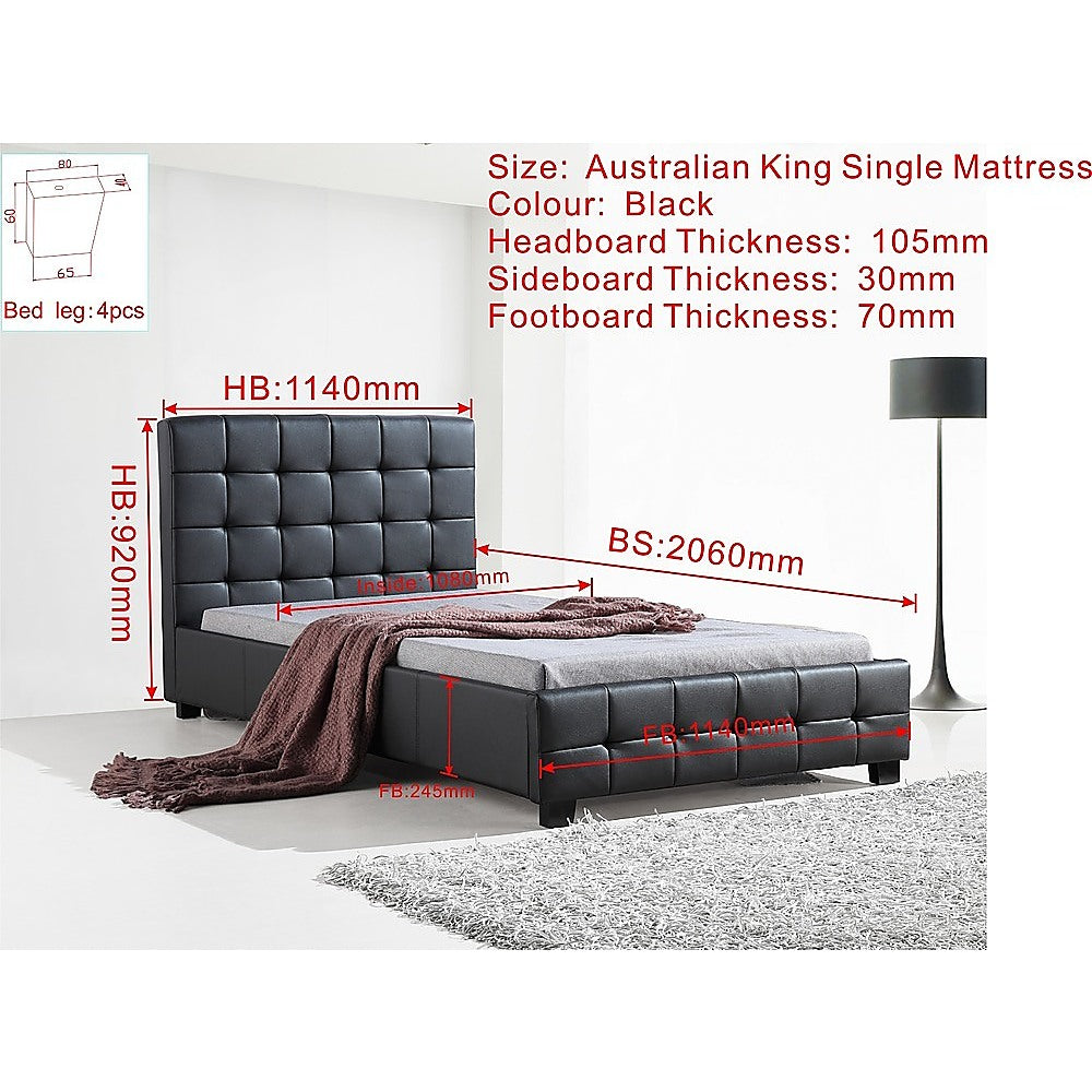 King Single PU Leather Deluxe Bed Frame Black - Cosy Abode