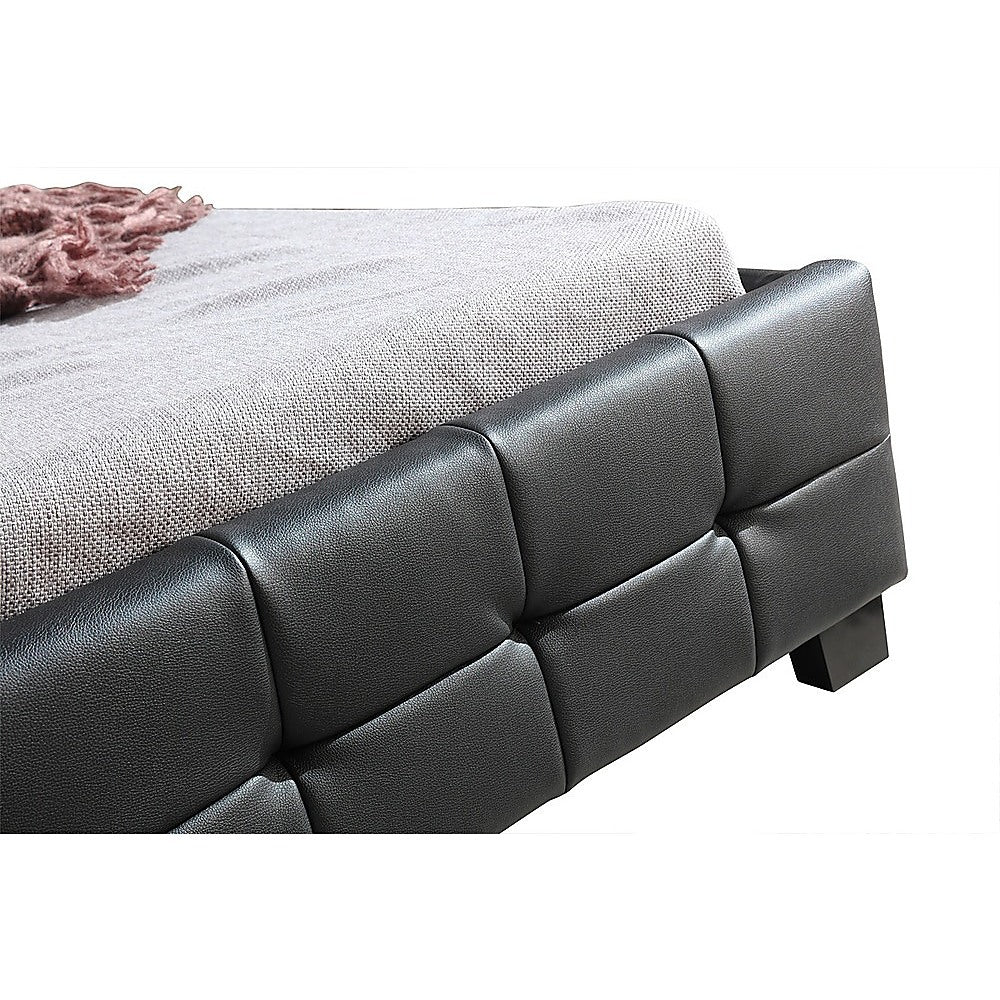 King Single PU Leather Deluxe Bed Frame Black - Cosy Abode