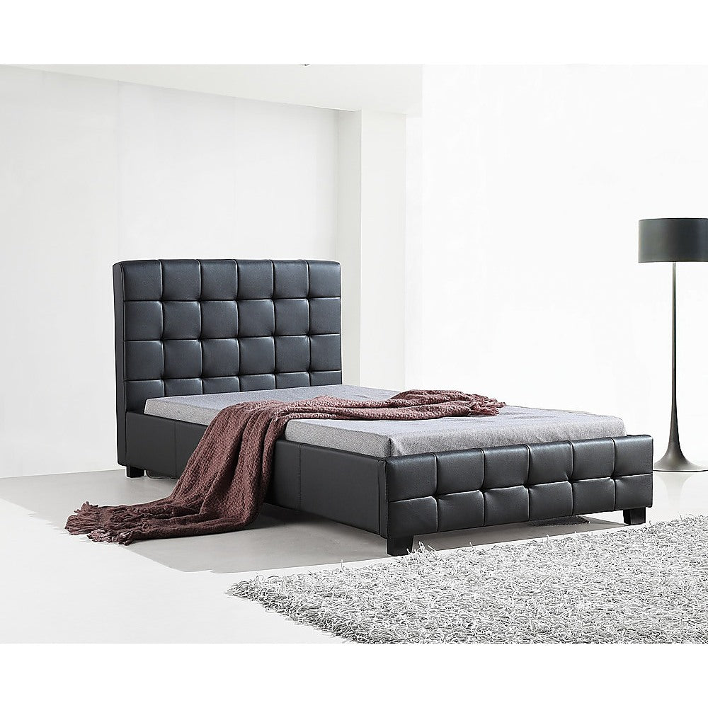 King Single PU Leather Deluxe Bed Frame Black - Cosy Abode