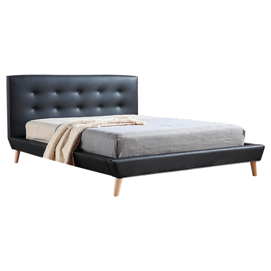Double PU Leather Deluxe Bed Frame Black - Cosy Abode