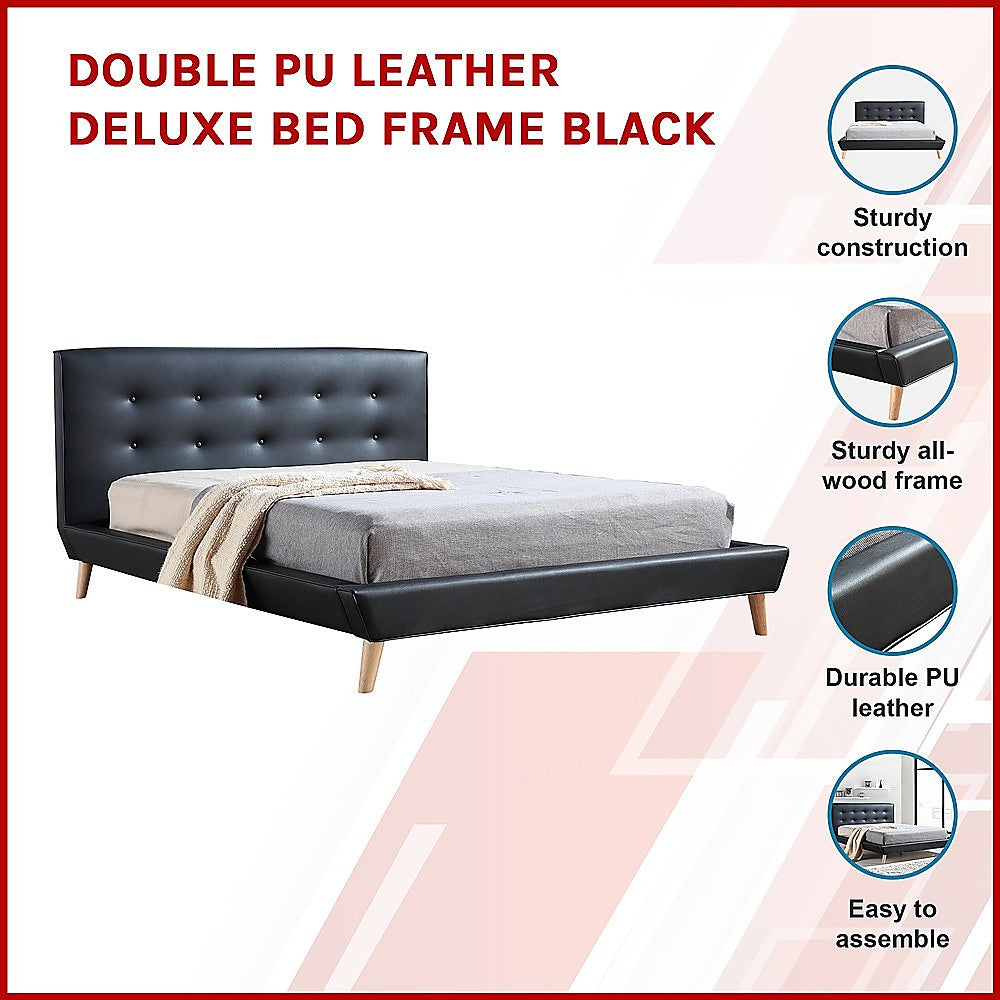 Double PU Leather Deluxe Bed Frame Black - Cosy Abode