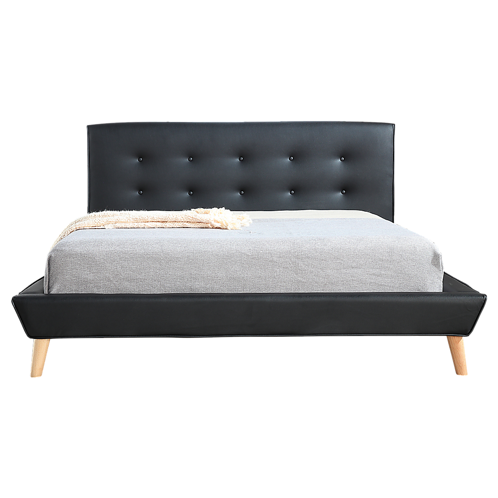 Double PU Leather Deluxe Bed Frame Black - Cosy Abode