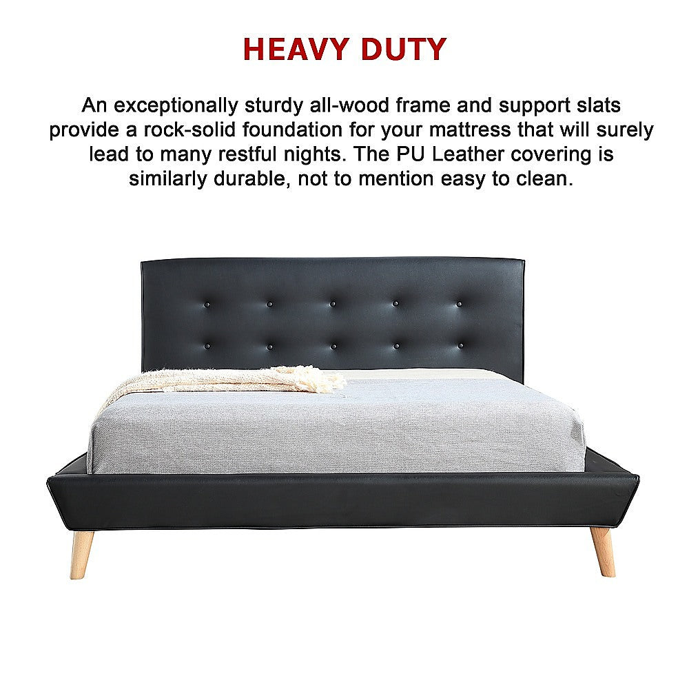 Double PU Leather Deluxe Bed Frame Black - Cosy Abode