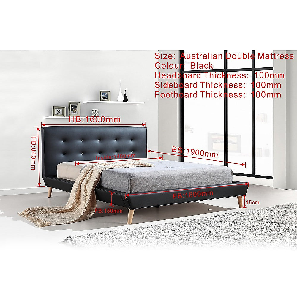 Double PU Leather Deluxe Bed Frame Black - Cosy Abode