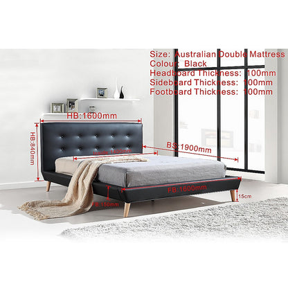 Double PU Leather Deluxe Bed Frame Black - Cosy Abode