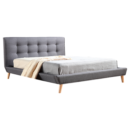Queen Linen Fabric Deluxe Bed Frame Grey - Cosy Abode