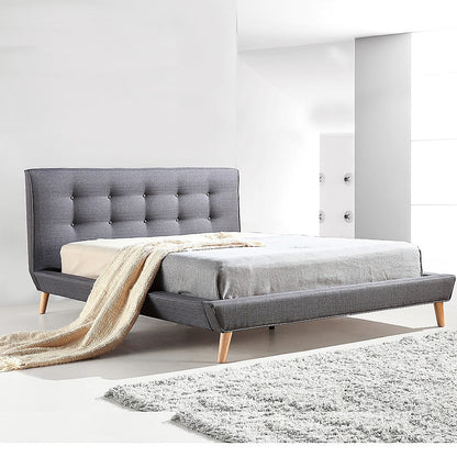 Queen Linen Fabric Deluxe Bed Frame Grey - Cosy Abode