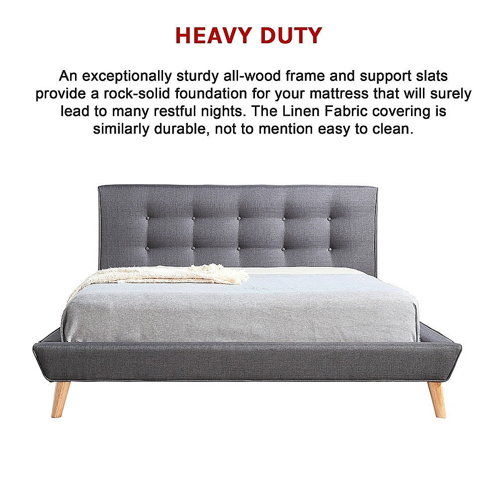 Queen Linen Fabric Deluxe Bed Frame Grey - Cosy Abode