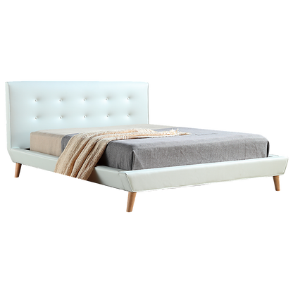 Queen PU Leather Deluxe Bed Frame White - Cosy Abode