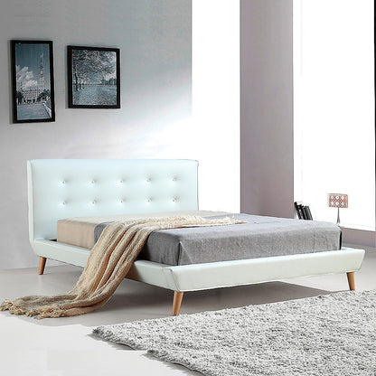 Queen PU Leather Deluxe Bed Frame White - Cosy Abode