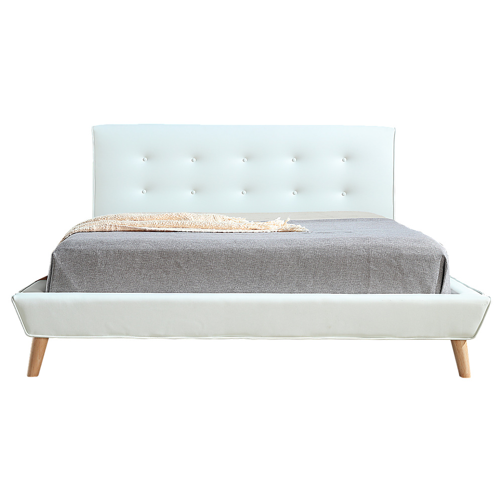 Queen PU Leather Deluxe Bed Frame White - Cosy Abode