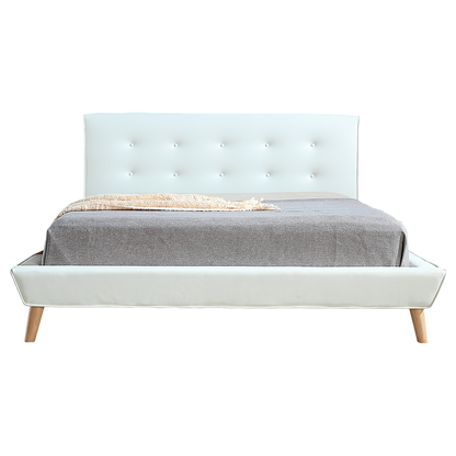 Queen PU Leather Deluxe Bed Frame White - Cosy Abode