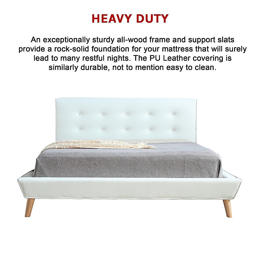 Queen PU Leather Deluxe Bed Frame White - Cosy Abode